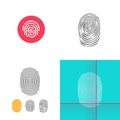 Finger print or fingerprint icon line outline button and doodle style set vector flat cartoon illustration, thumbprint Royalty Free Stock Photo