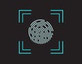 Finger print. Fingerprint on scan. Biometric scanner for identification and security. Icon of thumbprint of identity on digital