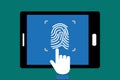 Finger print identification technology concept with device scanning Royalty Free Stock Photo