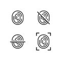 Finger print scanner icon. Biometric id sign. Thumb identity illustration set in vector flat style