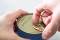 Finger pull opening loop of canned food Royalty Free Stock Photo
