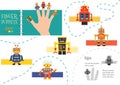 Finger puppet vector robots. Cut and glue educational illustration for little children