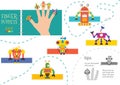 Finger puppet vector robots. Cut and glue simple educational worksheet for little children