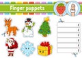 Finger puppets. Activity Game for kids. Cute characters. Cartoon style. Christmas theme. Color vector illustration Royalty Free Stock Photo