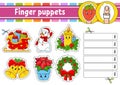 Finger puppets. Activity Game for kids. Cute characters. Cartoon style. Christmas theme. Color vector illustration Royalty Free Stock Photo