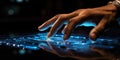 Finger Pushes Touch Screen Button and Activates Futuristic Artificial Intelligence. AI Generated