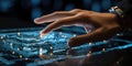 Finger Pushes Touch Screen Button and Activates Futuristic Artificial Intelligence. AI Generated