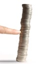 Finger pushing coins Royalty Free Stock Photo
