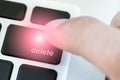 A finger is pushing delete button on keyboard of Laptop Royalty Free Stock Photo