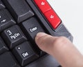 Finger pushing enter button on keyboard of computer Royalty Free Stock Photo