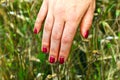 Finger with red fingernail Royalty Free Stock Photo