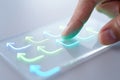 Finger Selecting Arrows on Illuminated Touch Screen Display Innovative Technology Concept of Direction Choice and Navigation 150 Royalty Free Stock Photo