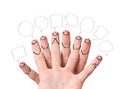 Finger smileys with speech bubbles.