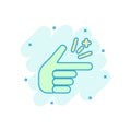 Finger snap icon in comic style. Fingers expression vector cartoon illustration pictogram. Snap gesture business concept splash Royalty Free Stock Photo