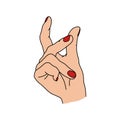 Finger snapping doodle icon, vector color illustration