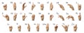 Finger spelling American Sign Language Alphabet on white background. ASL concept