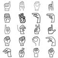 Hand Drawn Sketch of Finger Spelling The Alphabet in American Sign Language Isolated on white Background.
