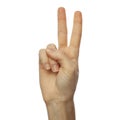 Finger spelling number 2 in Sign Language on white background. ASL concept Royalty Free Stock Photo