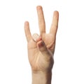 Finger spelling number 7 in Sign Language on white background. ASL concept Royalty Free Stock Photo