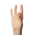 Finger spelling number 8 in Sign Language on white background. ASL concept Royalty Free Stock Photo