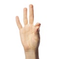 Finger spelling number 9 in Sign Language on white background. ASL concept Royalty Free Stock Photo