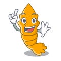 Finger steamed fresh raw shrimp on mascot cartoon