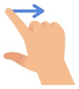 Finger swipe right on touch screen. Hand scroll gesture