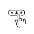 Finger tapping on dialog box with password hidden behind asterisks. Pixel perfect icon