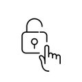 Finger tapping on lock. Fingerprint access. Pixel perfect icon Royalty Free Stock Photo