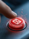 Finger about to press a glowing red button with an envelope symbol representing urgent email communication or message notification Royalty Free Stock Photo