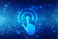 Finger touch screen icon on technology abstract background. Touch screen finger icon