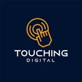 Finger touch screen technology logotype concept vector modern liner style logo design. Palm Touchscreen mobile phone digital Royalty Free Stock Photo