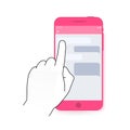 Finger touch smartphone screen with chat dialogue. Modern concept for web banners, web sites, infographics. Creative flat design. Royalty Free Stock Photo