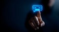 Finger touches glowing chatbot icon digital interaction ai technology interface modern communication online assistance virtual