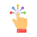 Finger touching digital connection nods, concept of interactivity icon in flat style