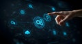 Finger touching digital interface with icons of automation process Royalty Free Stock Photo