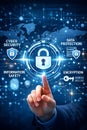 Finger Touching Digital Lock Interface Representing Cyber Security Data Protection And Encryption Royalty Free Stock Photo