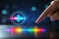 Finger Touching Digital Sound Waveform Interface for Audio Analysis and Technological Interaction Royalty Free Stock Photo
