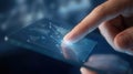 Finger Touching Futuristic Digital Screen with Glowing Network Connections Royalty Free Stock Photo