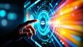 Finger touching glowing digital interface with people icon technology Royalty Free Stock Photo