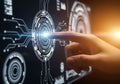 Finger touching glowing futuristic interface circle Royalty Free Stock Photo
