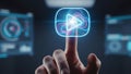 Finger Touching Glowing Play Button, Futuristic Interface Concept Royalty Free Stock Photo