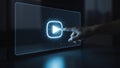 Finger Touching Glowing Play Button on Screen, Dark Background Royalty Free Stock Photo