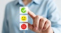 Finger touching green checkmark on a survey interface feedback rating Royalty Free Stock Photo