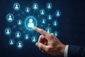 Finger Touching Network of People Icons on Digital Interface connection social Royalty Free Stock Photo