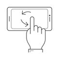 Finger touching smartphone line icon.