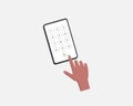 A finger touchs the samartphone screen. Phone keypad and hand. Cellphone panel with numbers. Vector Illustration. Royalty Free Stock Photo