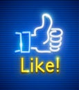 Finger up with like gesture neon symbol. Illustration.