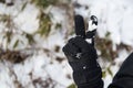 Finger in winter glove gesture number two or peace sign Royalty Free Stock Photo