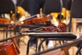 Fingerboard cello lying on a chair Royalty Free Stock Photo